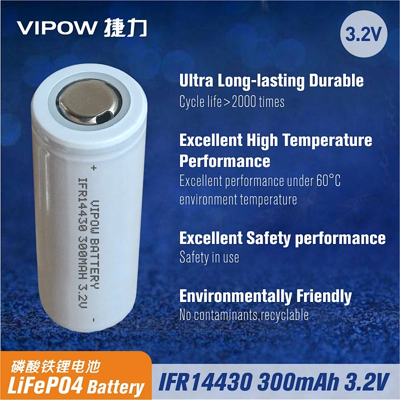 LiFePO4 Battery IFR14430 300mAh 3.2V Flat top