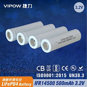 LiFePO4 Battery IFR14500 500mAh 3.2V Flat top