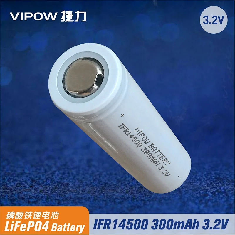 LiFePO4 Battery IFR14500 300mAh 3.2V Flat top