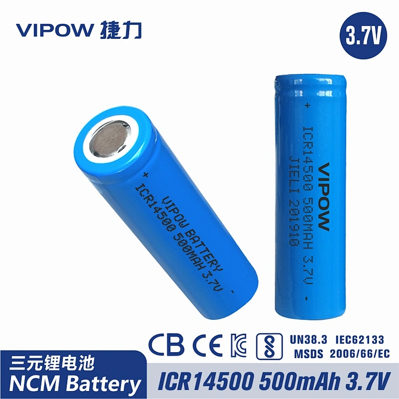 Lithium ion Battery ICR14500 500mAh 3.7V Flat Top
