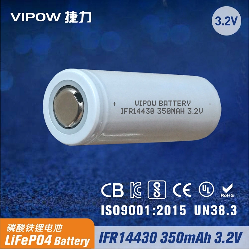 LiFePO4 Battery IFR14430 350mAh 3.2V Flat top