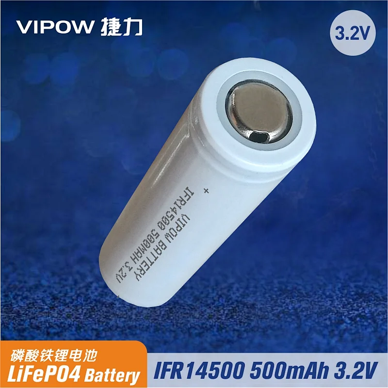 LiFePO4 Battery IFR14500 500mAh 3.2V Flat top