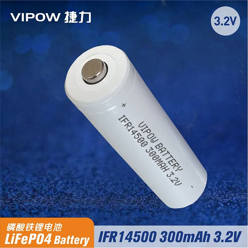 LiFePO4 Battery IFR14500 300mAh 3.2V Flat top