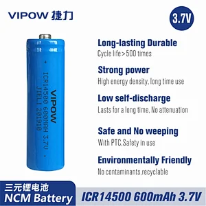 Lithium Battery ICR14500 600mAh 3.7V Tip Top