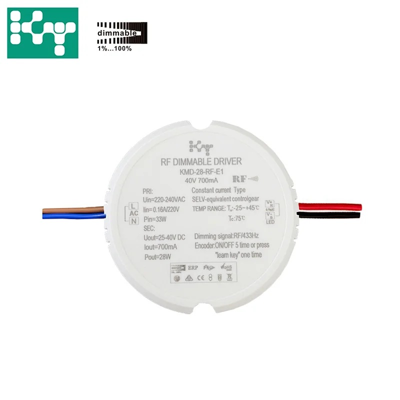 RF433Hz  25-40VDC 28W 700mA  ERP0.5W  IP20 Constant Current   Dimmable Driver