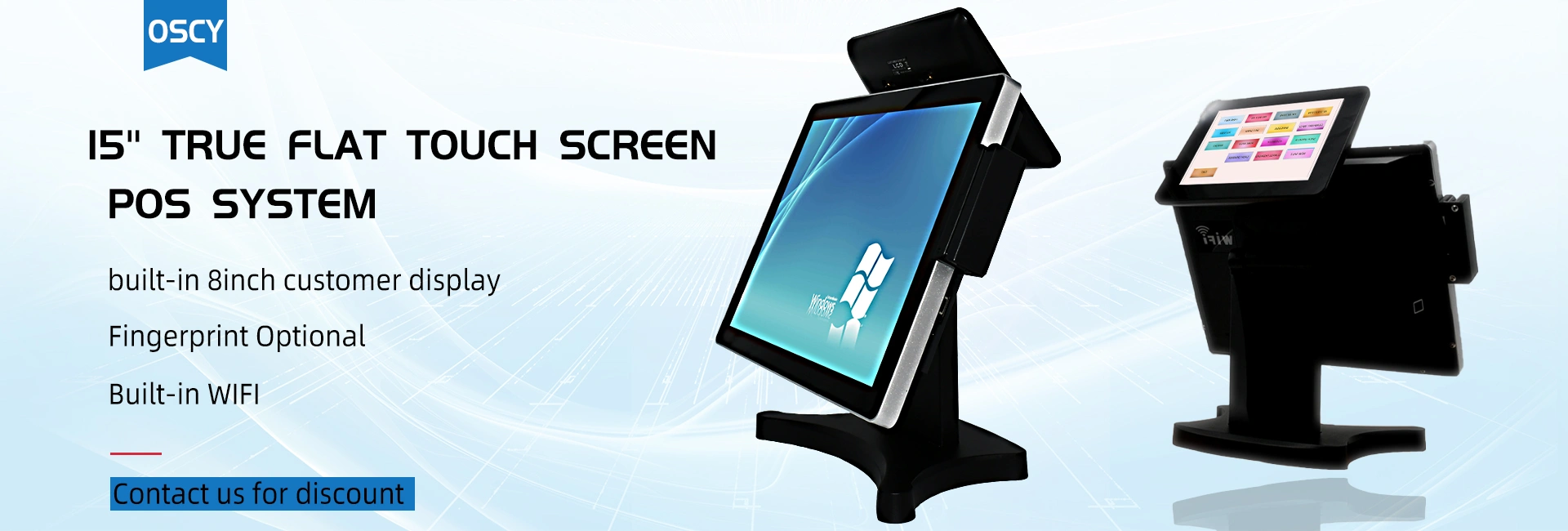 15" True Flat touch screen POS system built-in 8inch customer display