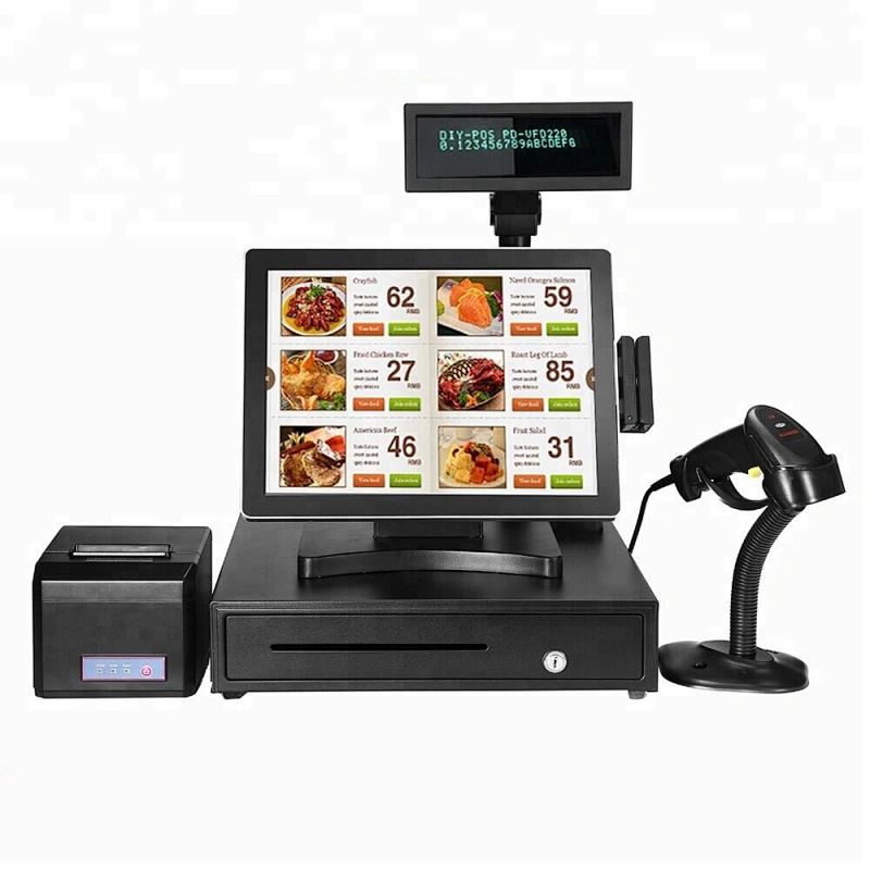 Restaurant all in one pos pc 15 inch Retail Touch Screen Pos Systems Cashier Register support different POS software