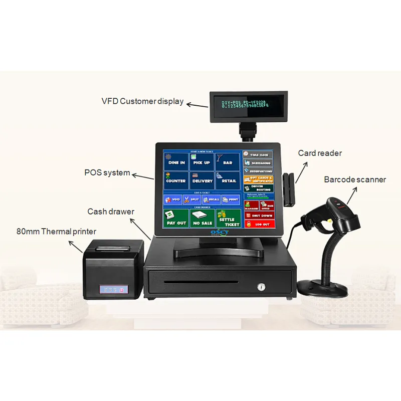 OSCY 15 Inch All in One Touch Pos System; Touch Cash Register;All in One POS for Restaurant and Supermarket Retail
