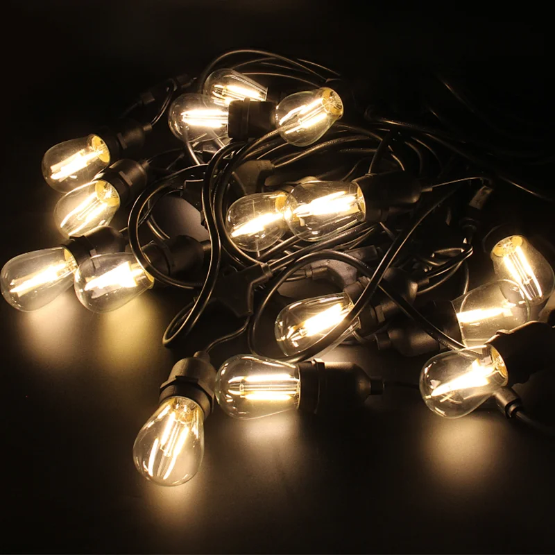 2700k 48ft outdoor string lights15 sockets with one for spare E27 S14 LED bulbs garden lamp