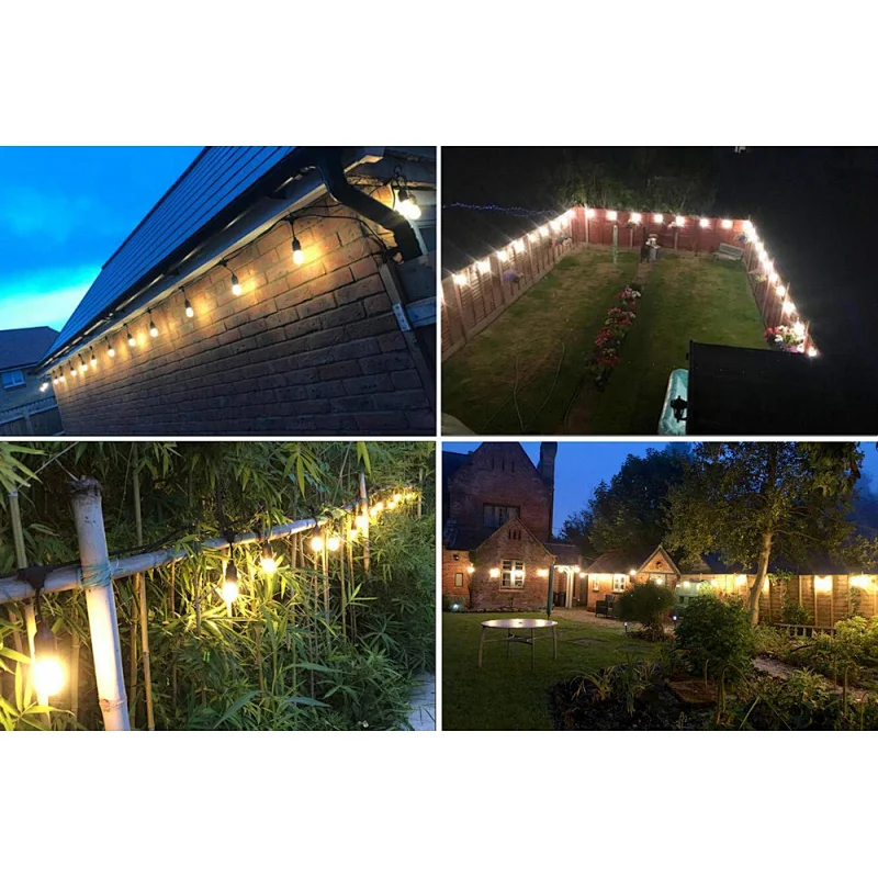 2700k 48ft outdoor string lights15 sockets with one for spare E27 S14 LED bulbs garden lamp