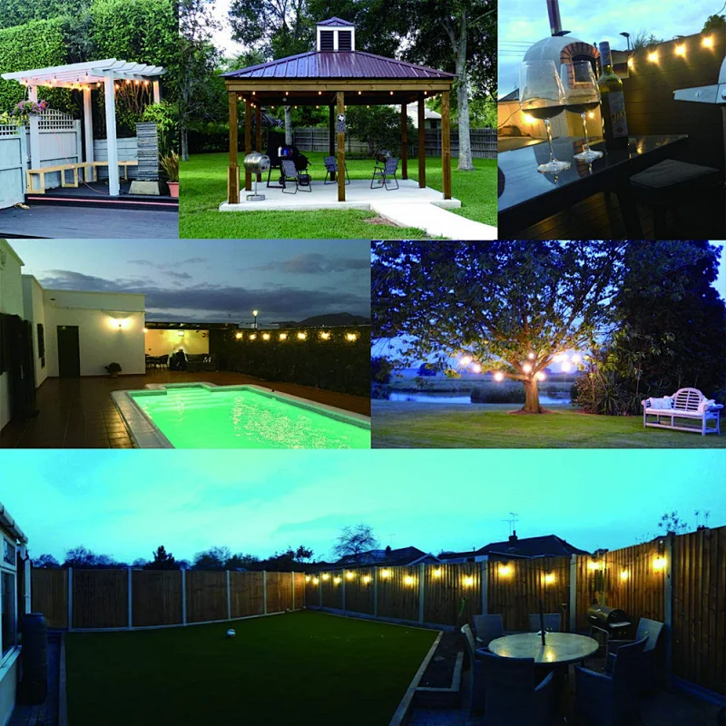 2700k 48ft outdoor string lights15 sockets with one for spare E27 S14 LED bulbs garden lamp