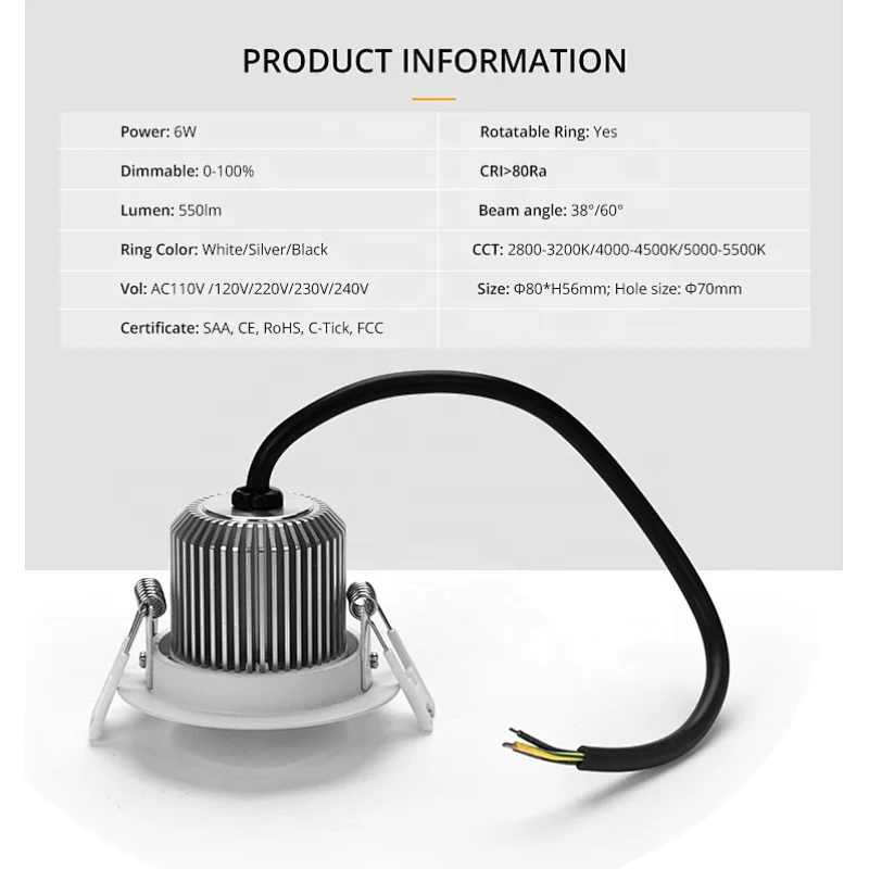 green energy saving beam angle 38 degree easy install LED downlight