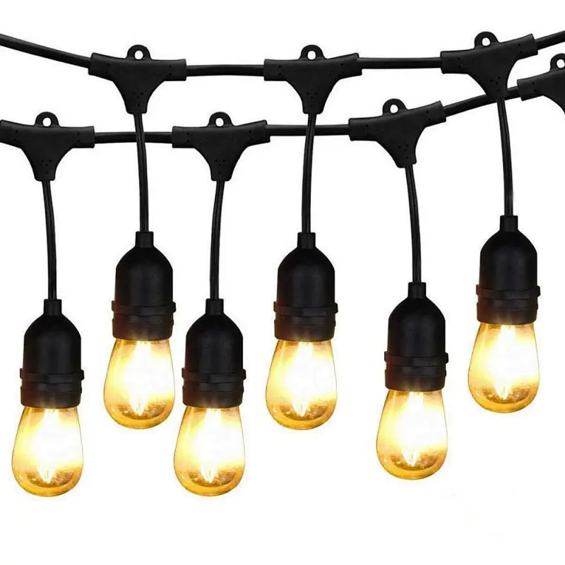 2700k 48ft outdoor string lights15 sockets with one for spare E27 S14 LED bulbs garden lamp