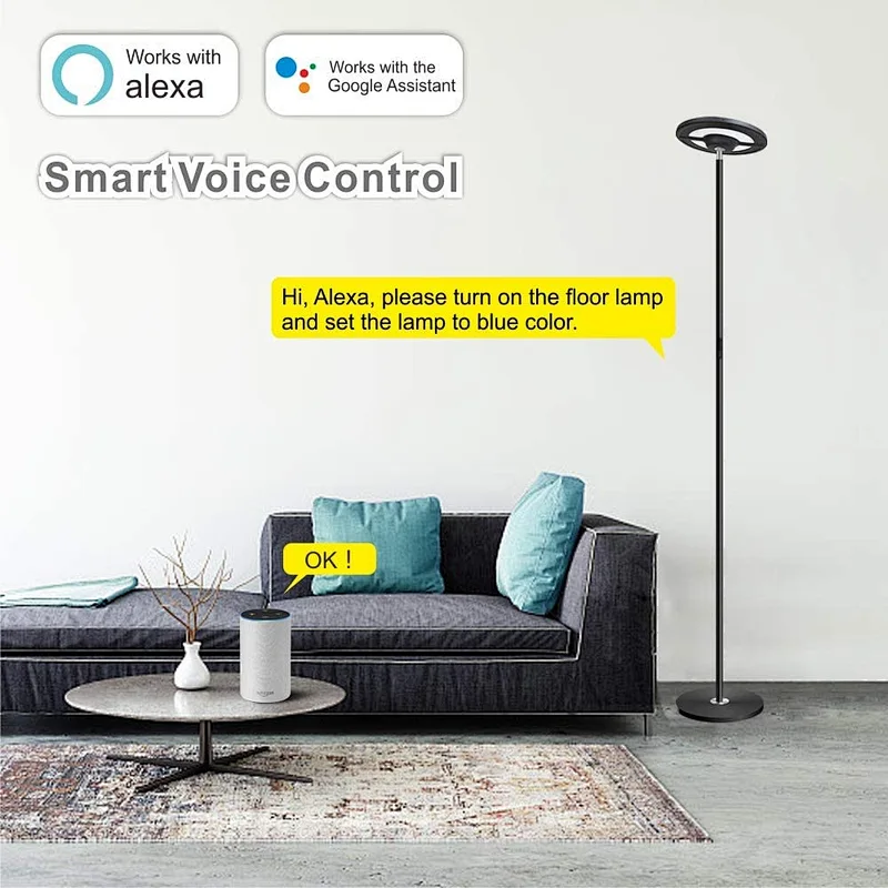 Support Amazon Alexa Google Home Floor Light Modern Smart WiFi RGBW LED Floor Lamp Up and Down Lighting 2 Sides Lighting