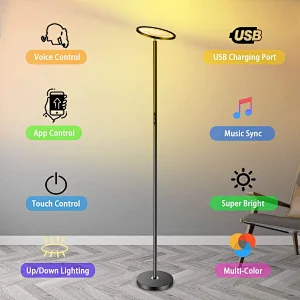 Support Amazon Alexa Google Home Floor Light Modern Smart WiFi RGBW LED Floor Lamp Up and Down Lighting 2 Sides Lighting