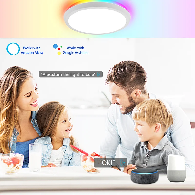 35w RGBW flush mount full color smart led ceiling light Wifi Bluetooth App Alexa Voice Control round Smart led ceiling lamp