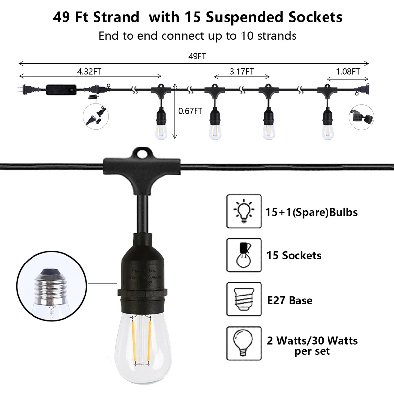 RF remote control outdoor string light