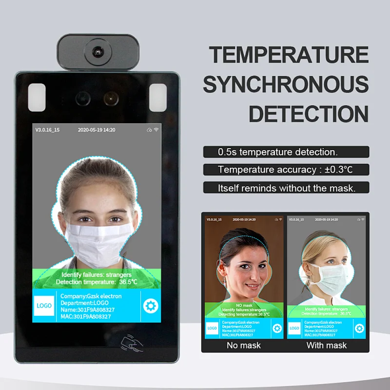 8 inch android temperature measurement face recognition sensor measuring device