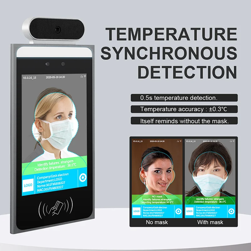 8 inch android temperature measurement face recognition sensor measuring device