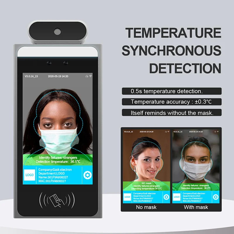 Floor standing Body temperature detection access control camera door lock face recognition temperature