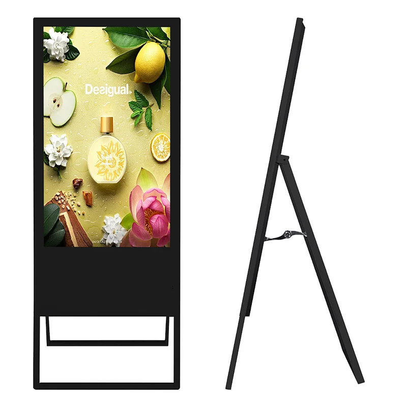 Black Floor Standing Digital no touch screen Advertising Portable Display Monitor