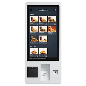 Restaurant supermarket digital signage touch screen QR code scan and printer self service payment kiosk