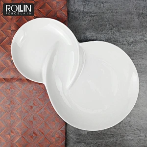 High quality 8  shape unique design custom hotel display plate serviceable porcelain  plates