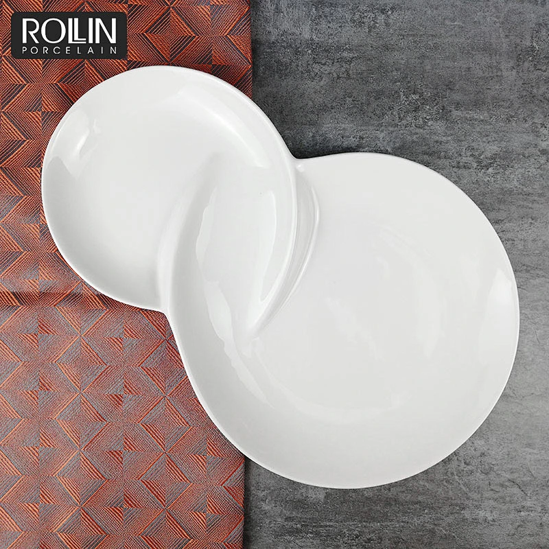 High quality 8  shape unique design custom hotel display plate serviceable porcelain  plates