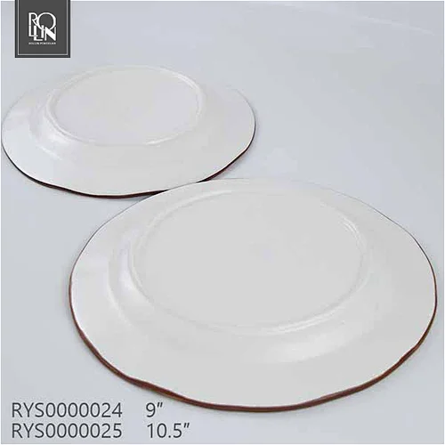 OEM/ODM  round coloured glaze coffee color edge porcelain ceramic plate for restaurant