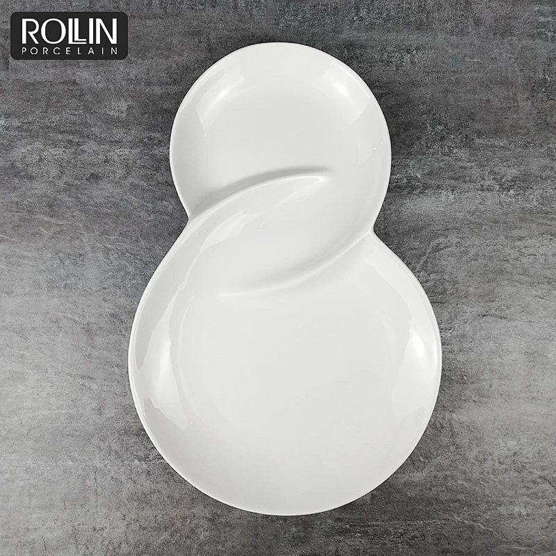 High quality 8  shape unique design custom hotel display plate serviceable porcelain  plates