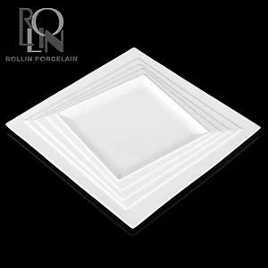 Wholesale White Porcelain Square Plates Banquet Dinner Plates for Hotels