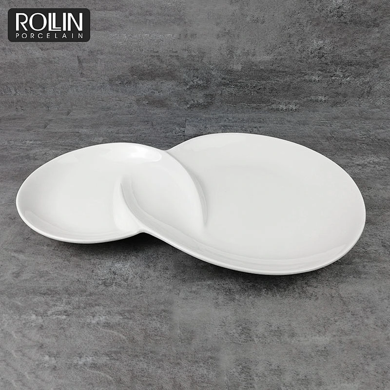 High quality 8  shape unique design custom hotel display plate serviceable porcelain  plates