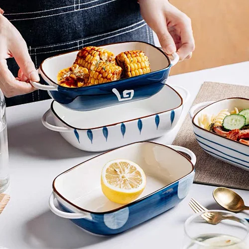 Crockery Household Bakeware Pans With Handle Ceramic Baking Tray Pasta Baking Dishes