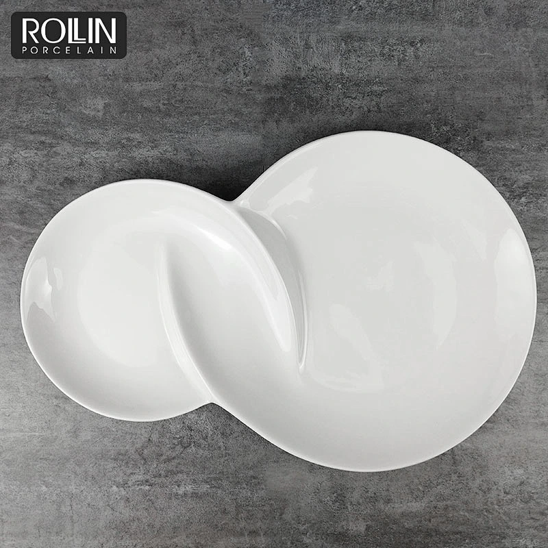 High quality 8  shape unique design custom hotel display plate serviceable porcelain  plates
