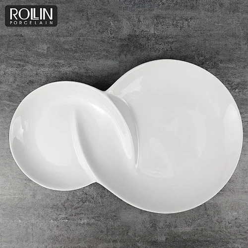 High quality 8  shape unique design custom hotel display plate serviceable porcelain  plates
