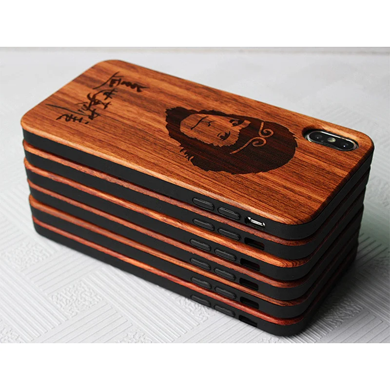 Radium carved mobile phone case real wood applicable iPhone 11 promax protective case cherry wood spray black shell