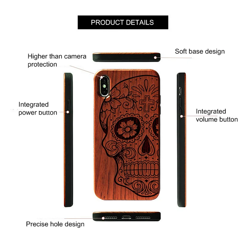 Custodia per cellulare intagliata con radio vero legno applicabile custodia protettiva promax per iPhone 11 in legno di ciliegio spray shell nera