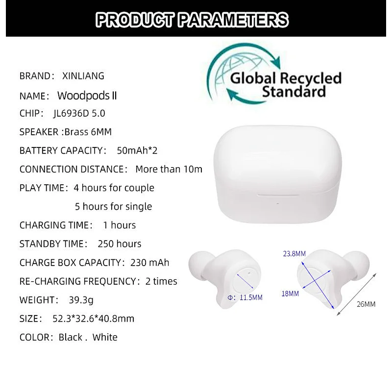 T03 TWS Earbuds aus recyceltem Kunststoff