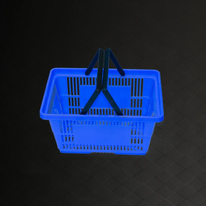 Plastic shopping basket with plastic handle