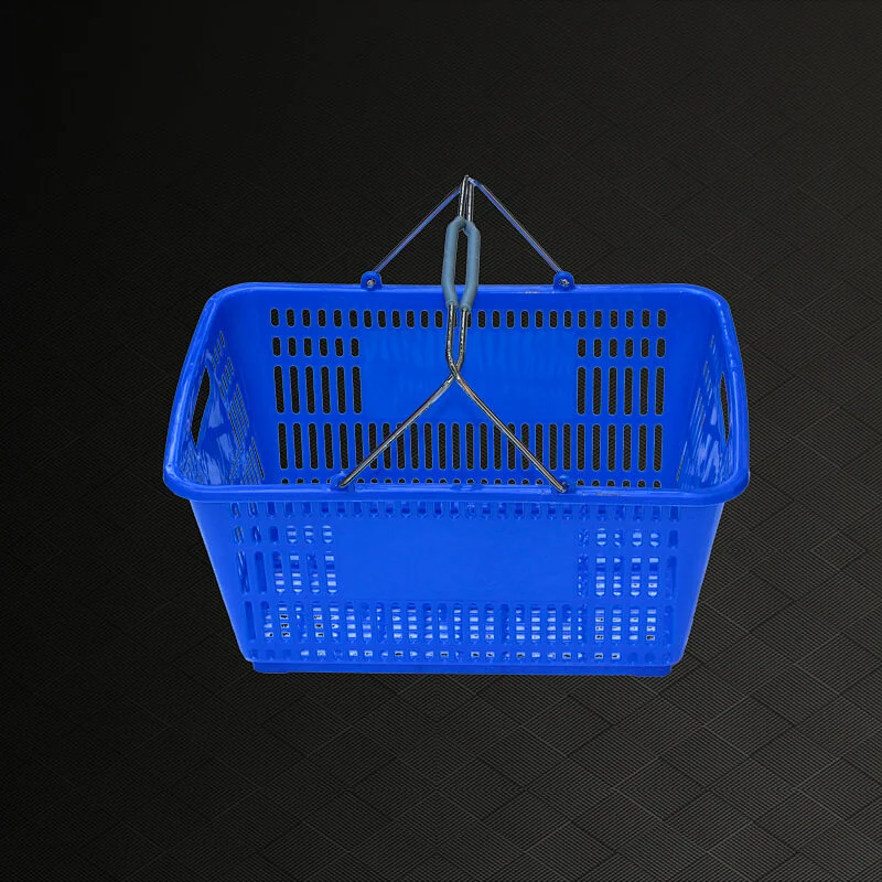 Plastic shopping basket with iron handle