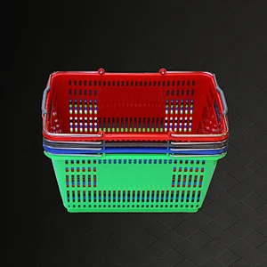Plastic shopping basket with iron handle