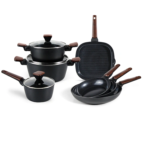 Diecast Granite Coated Wooden Handle 6pcs Aluminium Cookware Set Cooking Pot  from China Manufacturer - OSFE INDUSTRIAL CO., LTD