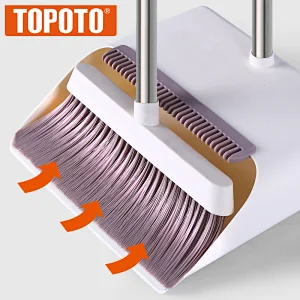 TOPOTO Household Cleaning Windproof Plastic Material Long Handle Broom and Dustpan Set