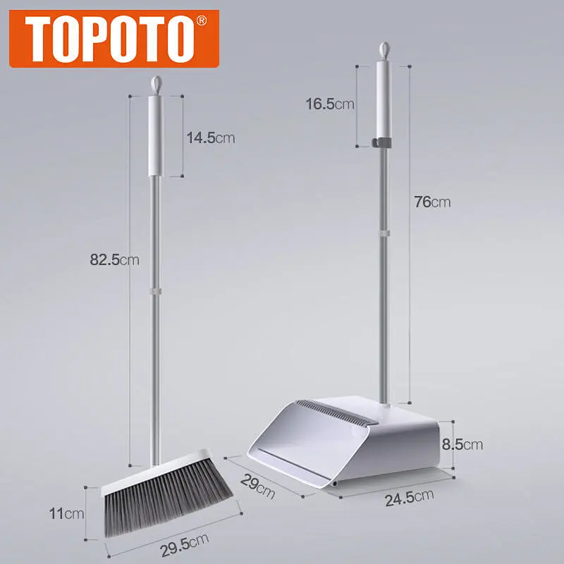 TOPOTO Wholesale Standing Broom And Dustpan Set Dust Pan Cleaning Brush Broom And Dustpan Set With Handle And Dustpan Set