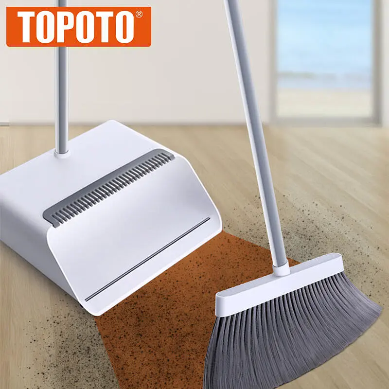 TOPOTO Wholesale Standing Broom And Dustpan Set Dust Pan Cleaning Brush Broom And Dustpan Set With Handle And Dustpan Set