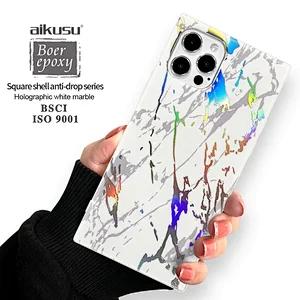 iphone12用aikusu大理石電話ケースiphone12pro最大正方形電話ケース用ホログラフィックソフトTPU電話ケース