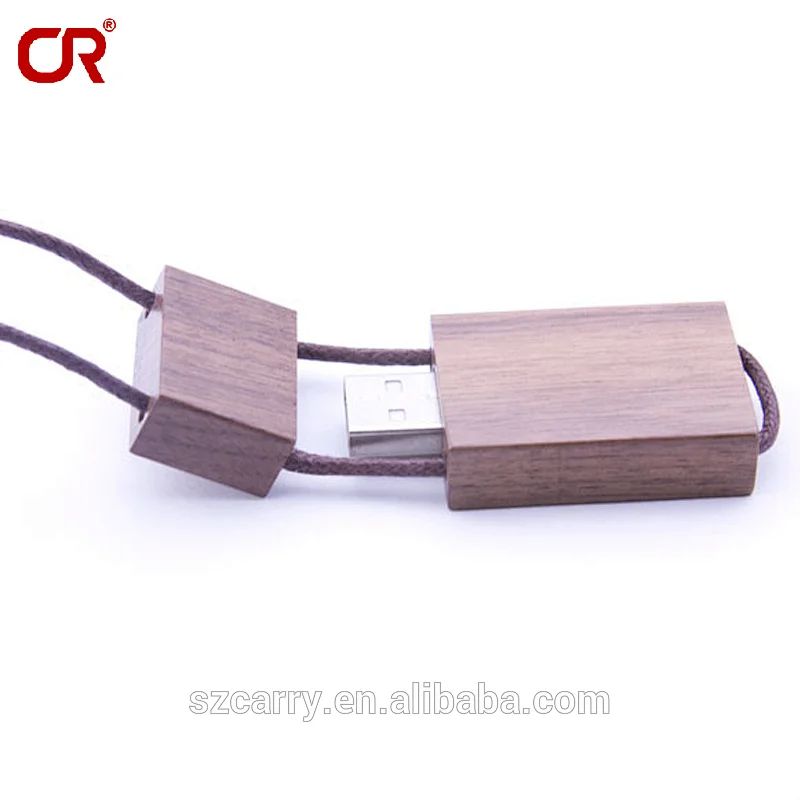 Hot Selling OEM 2gb 4gb 8gb 16gb Wood  Swivel Lanyard Usb 2.0 3.0 Rectangle Flash Drive With Necklace