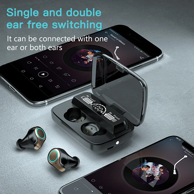 TWS BT 5.0 M18 Earbuds Multi-Function Wireless Earphones with 2000MAH Charging Cable