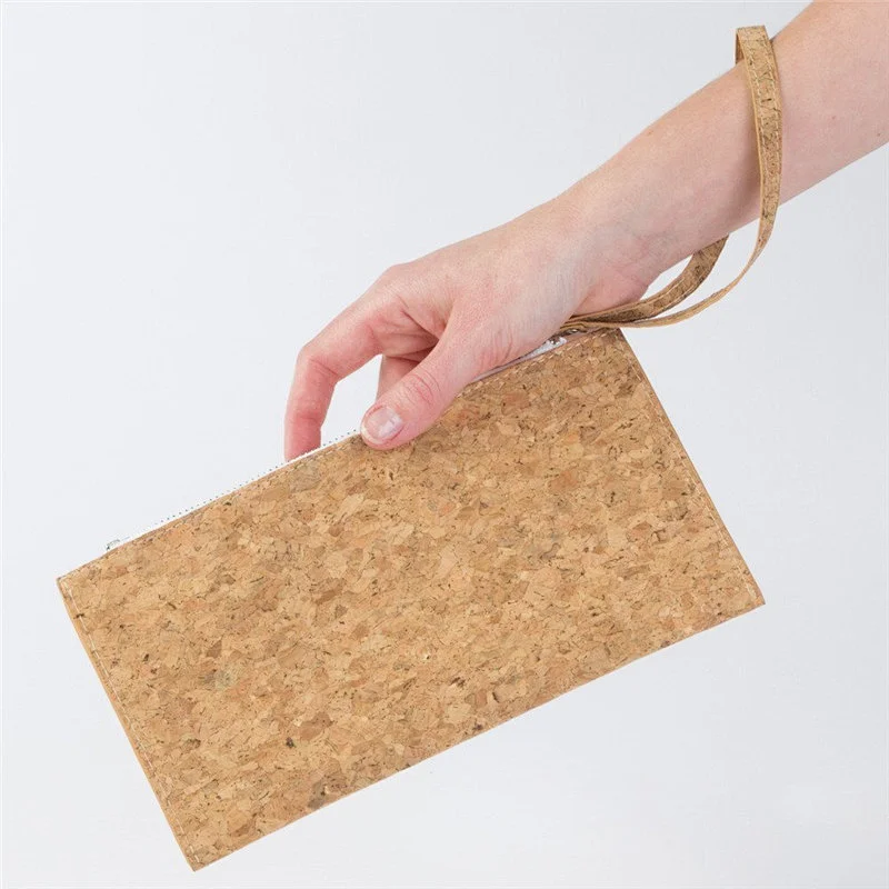 Boshiho cork leather cosmetic clutch with handle