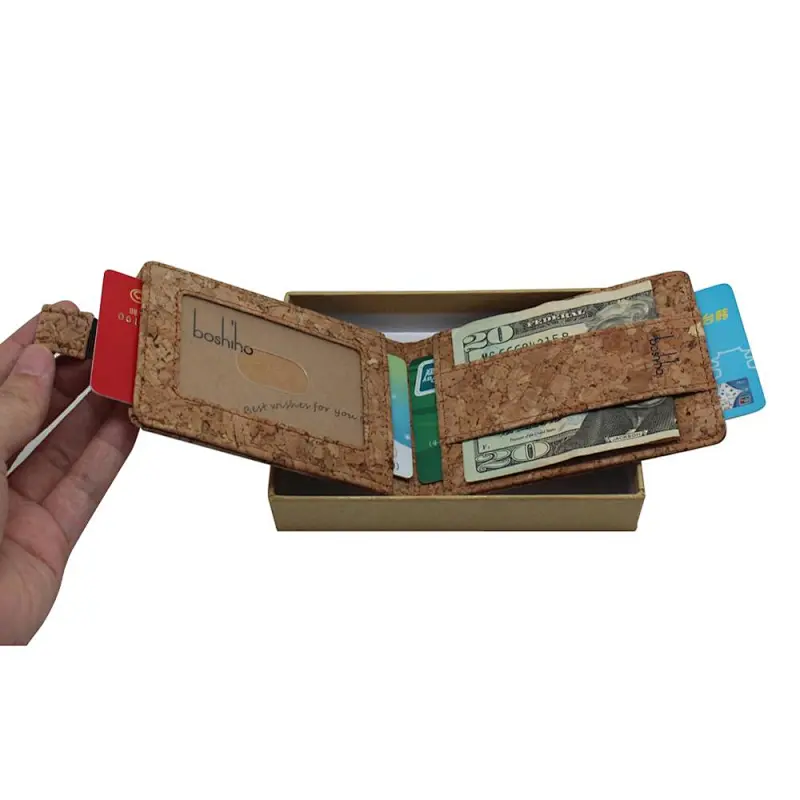 Boshiho cork wallet money clip credit card holder unisex popular OEM cork purse light weight fashion clutch wallet